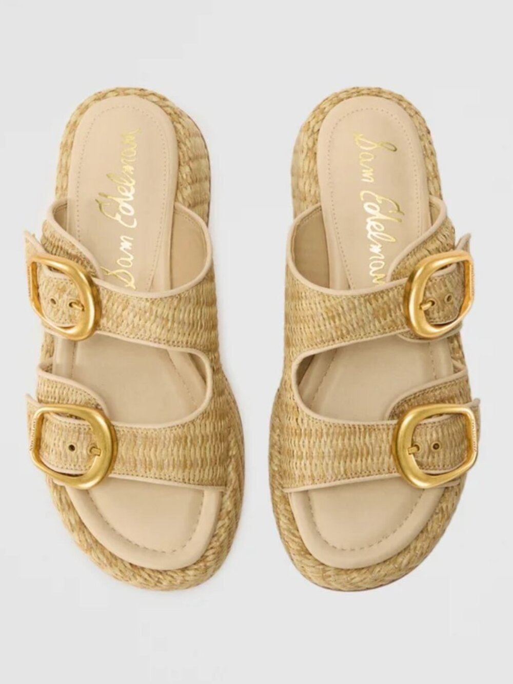 NWT Sam Edelman Nerissa Buckle Slide Flat Sandals Natural Size 5